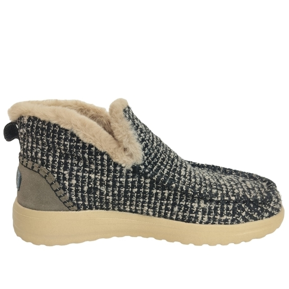 HEY DUDE Denny Tan Ankle Booties Wool Tweed Women's Moc Faux Shearling Lining - Picture 8 of 16